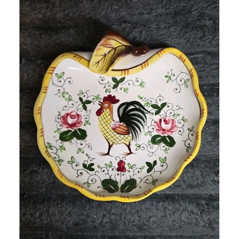 Vintage Rooster & Roses Candy Dish Early Provincial  by Ucagco Made In Japan